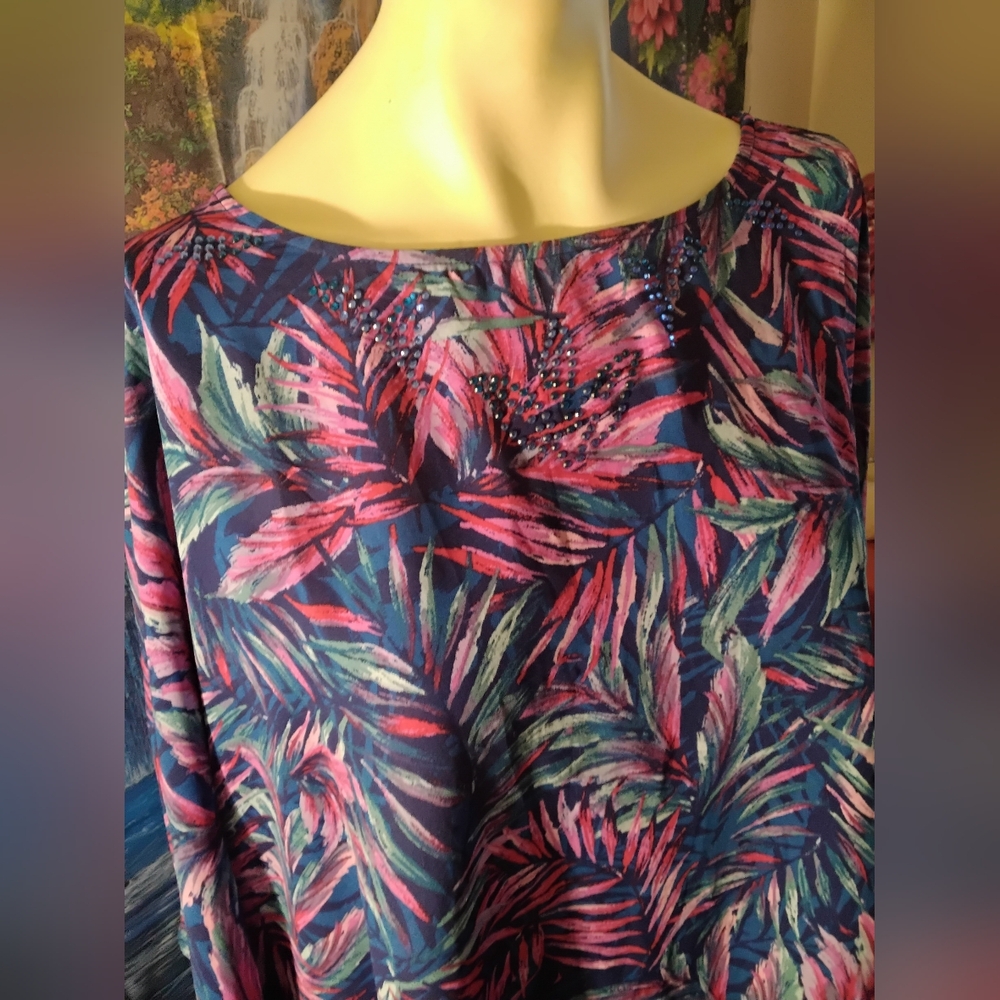 Quacker Factory women’s size 1X XL spring colorful floral blouse top shirt